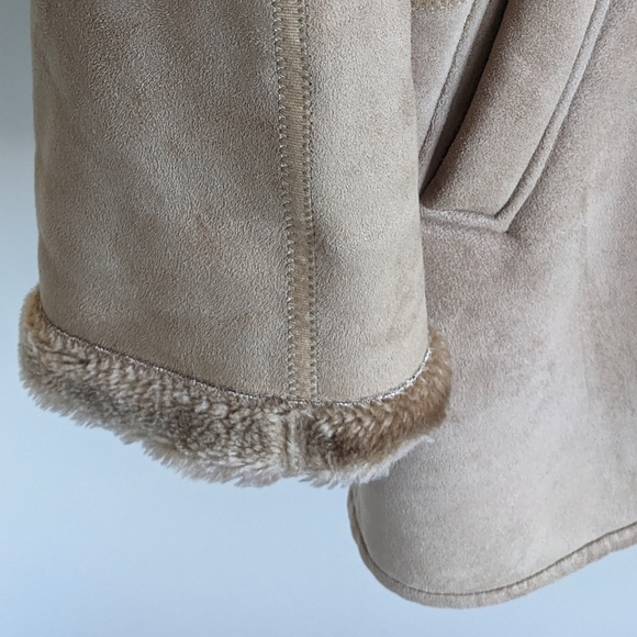 Camel faux suede winter coat faux fur lined sz M/L - Picture 3 of 13